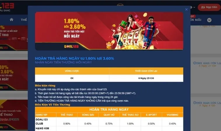 Hoàn Trả Không Giới Hạn Goal123