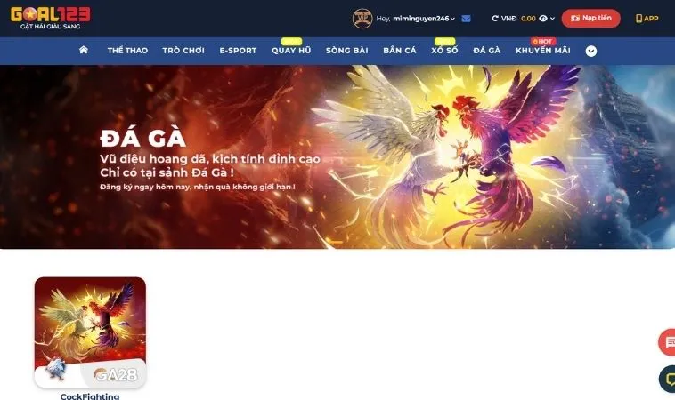 Sảnh Đá Gà Goal123 thiết kế giao diện đẹp, chuyên nghiệp