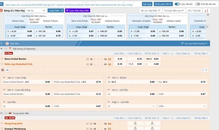 Giao diện đặt kèo cá cược bóng rổ Goal123
